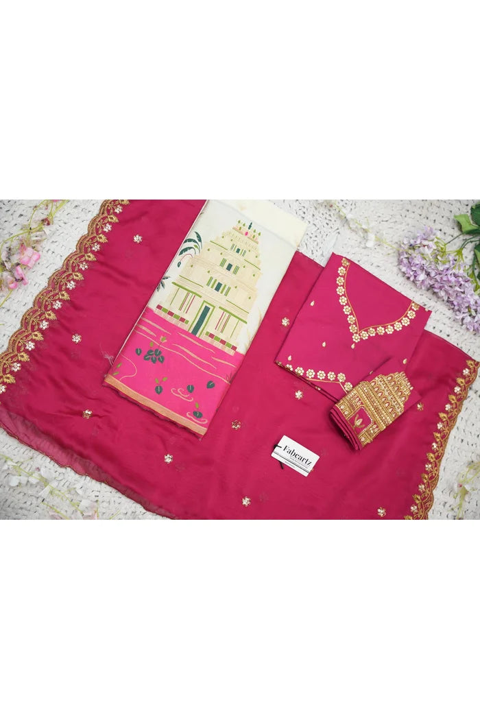 Beautiful South Indian Style Half Saree with Blouse and Dupatta for Women | Tripura