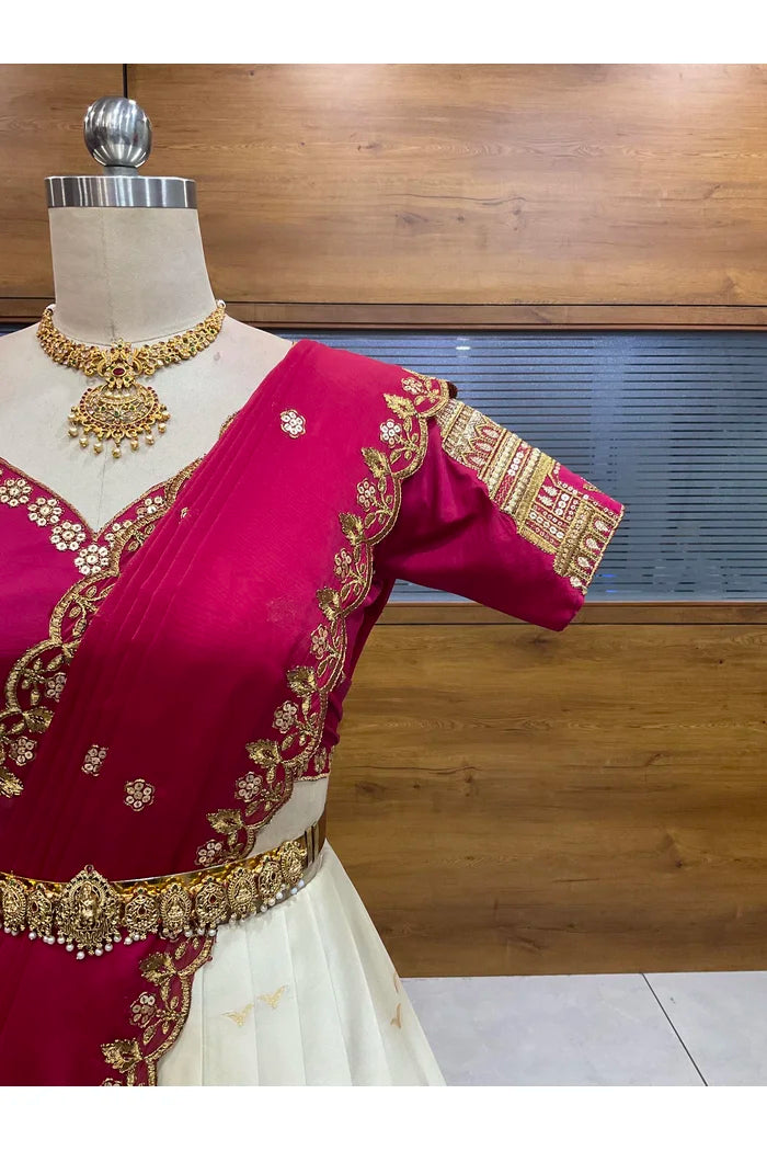 Beautiful South Indian Style Half Saree with Blouse and Dupatta for Women | Tripura