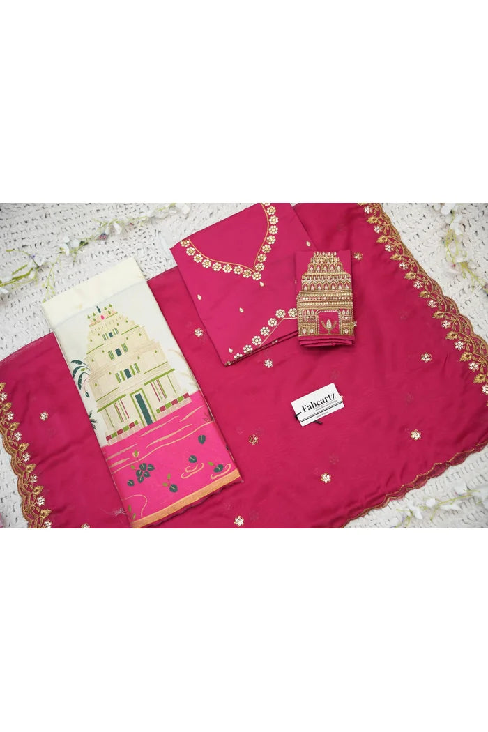 Beautiful South Indian Style Half Saree with Blouse and Dupatta for Women | Tripura