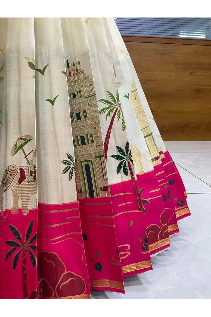 Beautiful South Indian Style Half Saree with Blouse and Dupatta for Women | Tripura