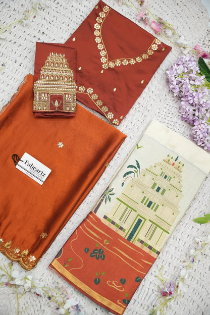 Beautiful South Indian Style Half Saree with Blouse and Dupatta for Women | Tripura