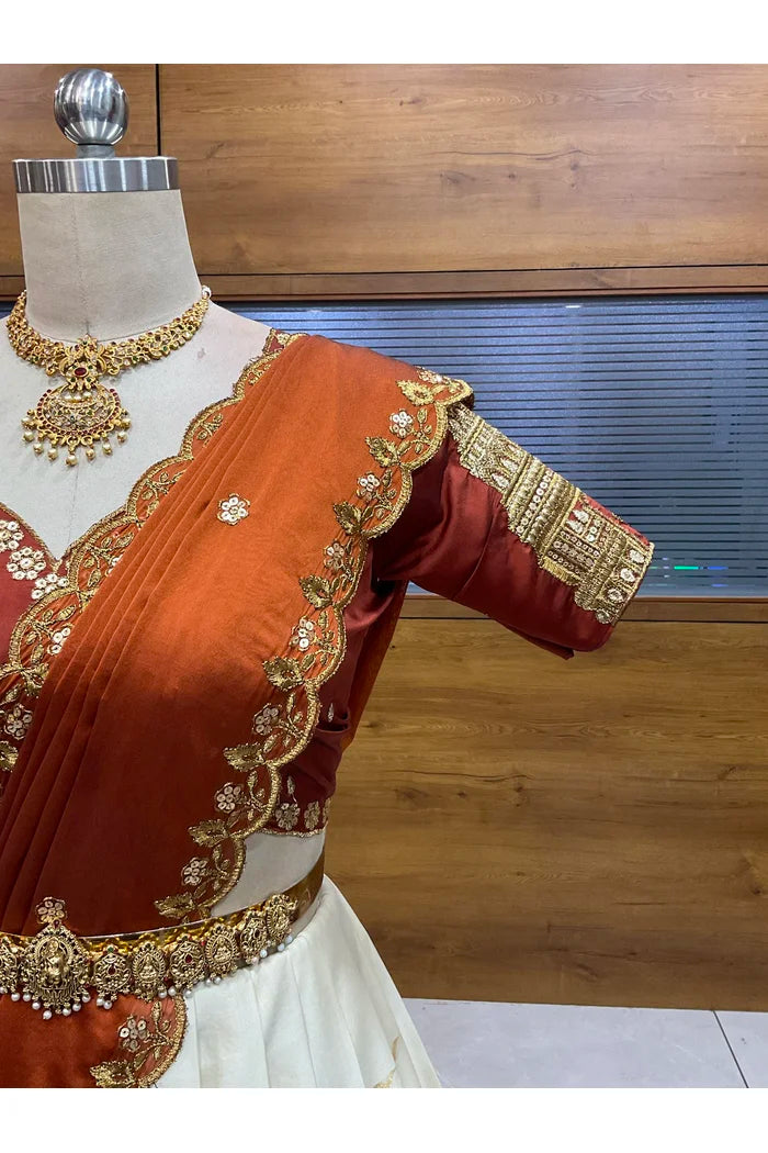 Beautiful South Indian Style Half Saree with Blouse and Dupatta for Women | Tripura