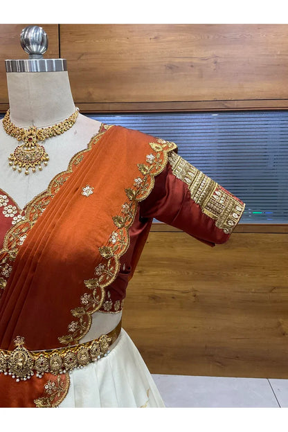 Beautiful South Indian Style Half Saree with Blouse and Dupatta for Women | Tripura