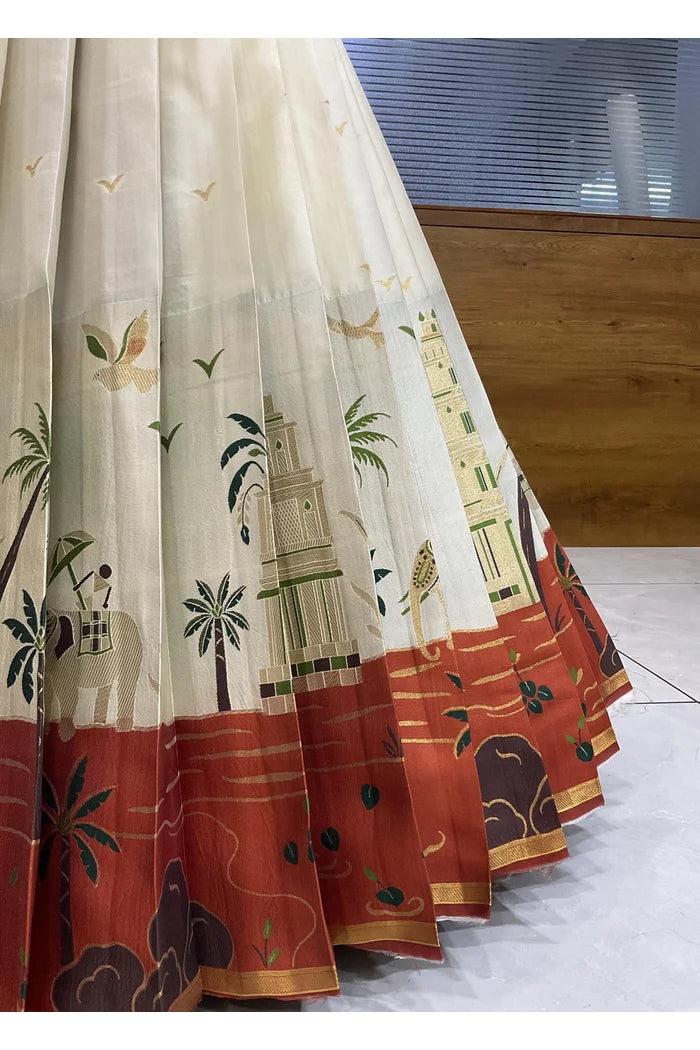 Beautiful South Indian Style Half Saree with Blouse and Dupatta for Women | Tripura