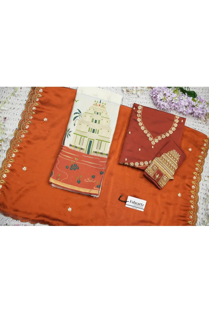 Beautiful South Indian Style Half Saree with Blouse and Dupatta for Women | Tripura