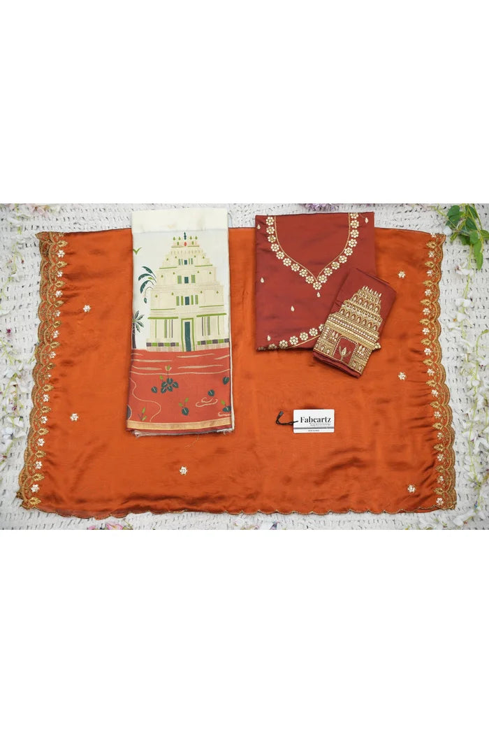 Beautiful South Indian Style Half Saree with Blouse and Dupatta for Women | Tripura