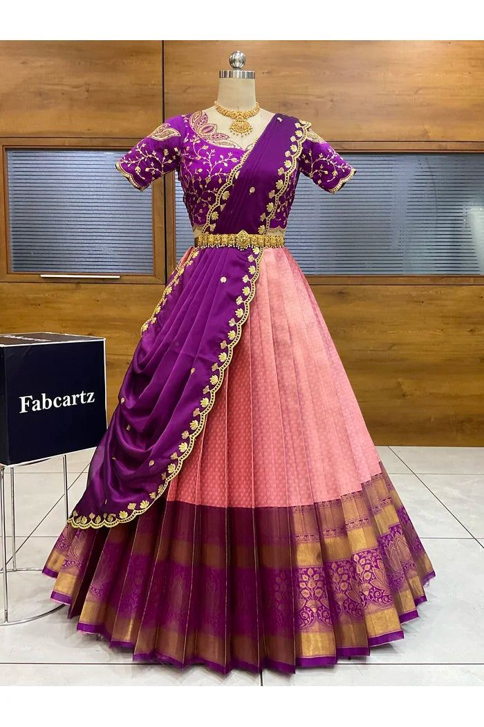 Beautiful South Indian Style Half Saree with Blouse and Dupatta for Women | Vaidehi
