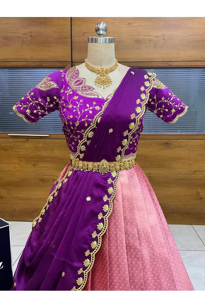 Beautiful South Indian Style Half Saree with Blouse and Dupatta for Women | Vaidehi