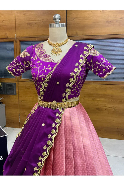 Beautiful South Indian Style Half Saree with Blouse and Dupatta for Women | Vaidehi