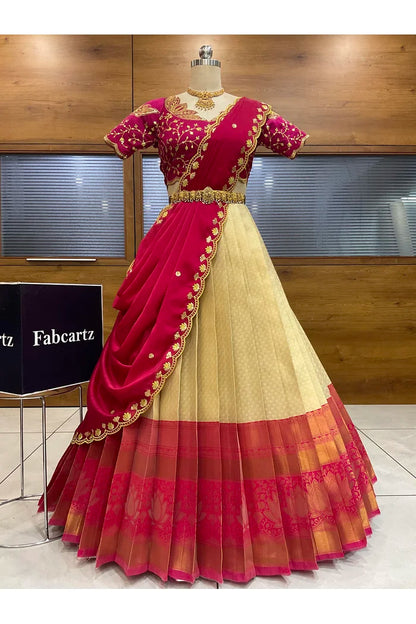Beautiful South Indian Style Half Saree with Blouse and Dupatta for Women | Vaidehi