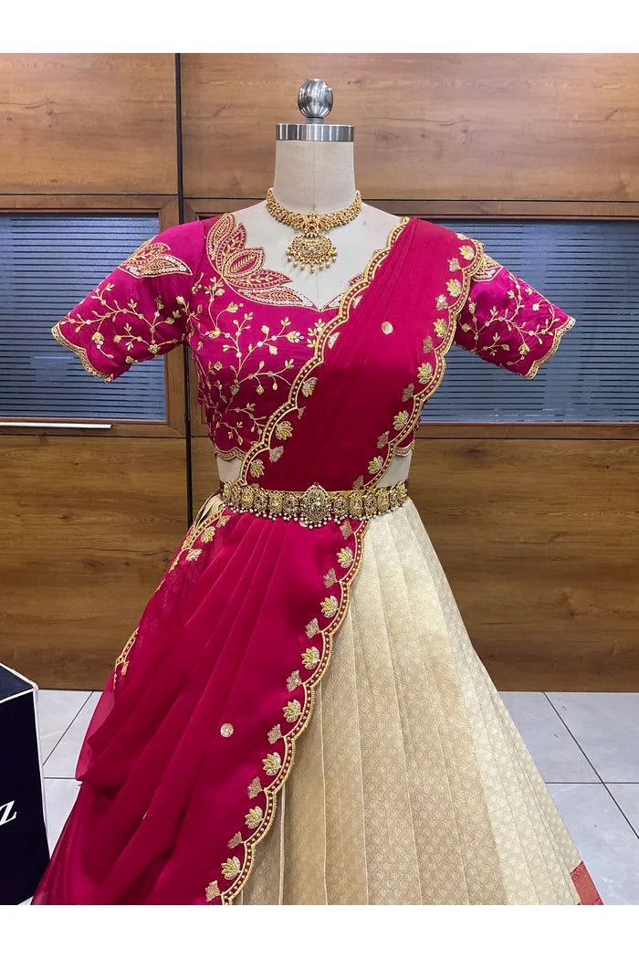 Beautiful South Indian Style Half Saree with Blouse and Dupatta for Women | Vaidehi