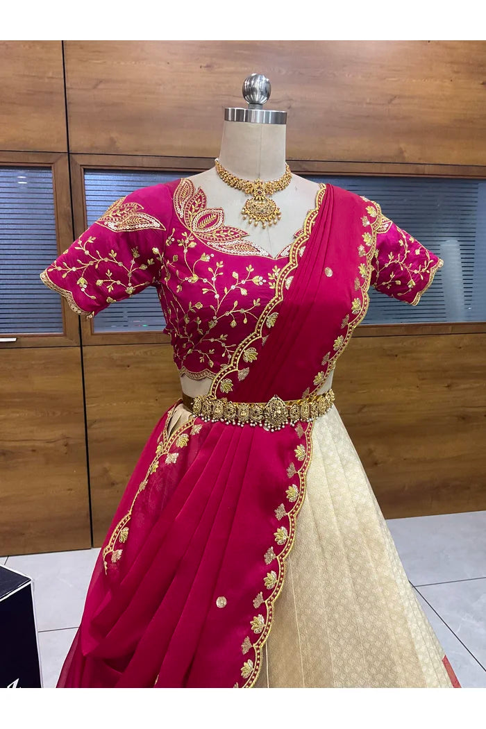 Beautiful South Indian Style Half Saree with Blouse and Dupatta for Women | Vaidehi