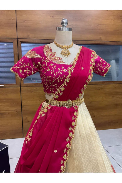 Beautiful South Indian Style Half Saree with Blouse and Dupatta for Women | Vaidehi