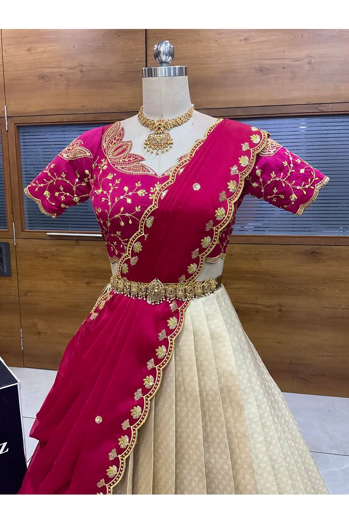 Beautiful South Indian Style Half Saree with Blouse and Dupatta for Women | Vaidehi