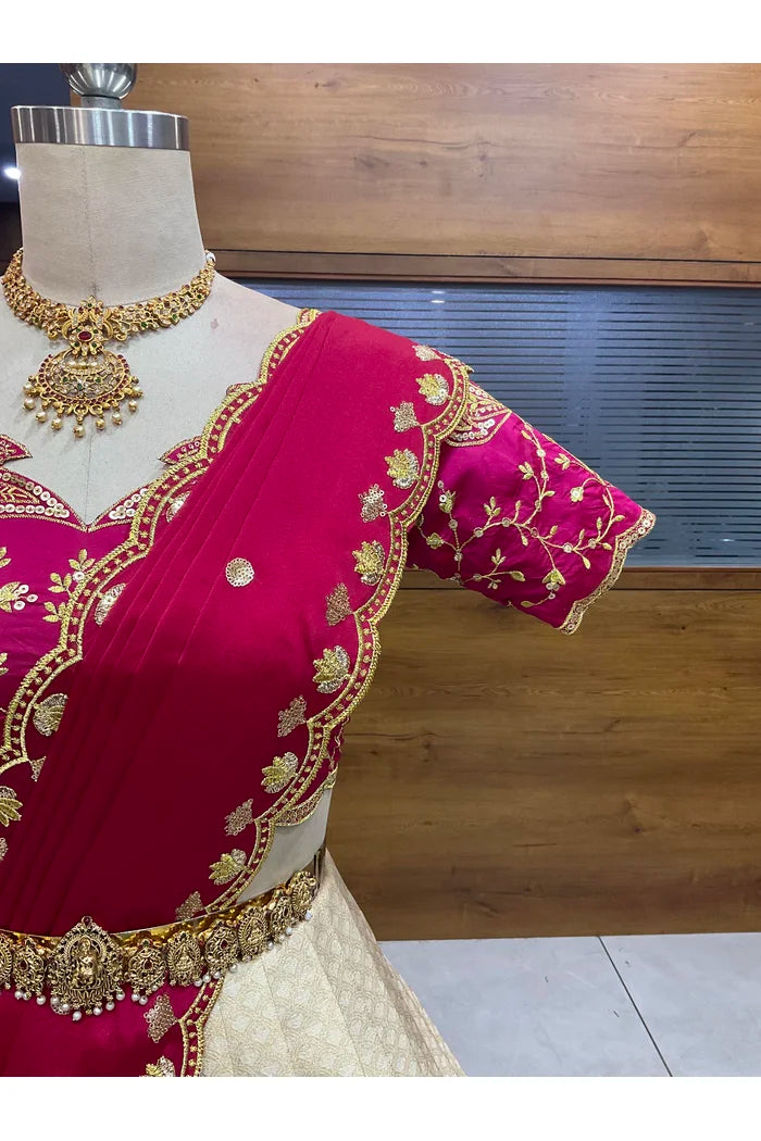 Beautiful South Indian Style Half Saree with Blouse and Dupatta for Women | Vaidehi