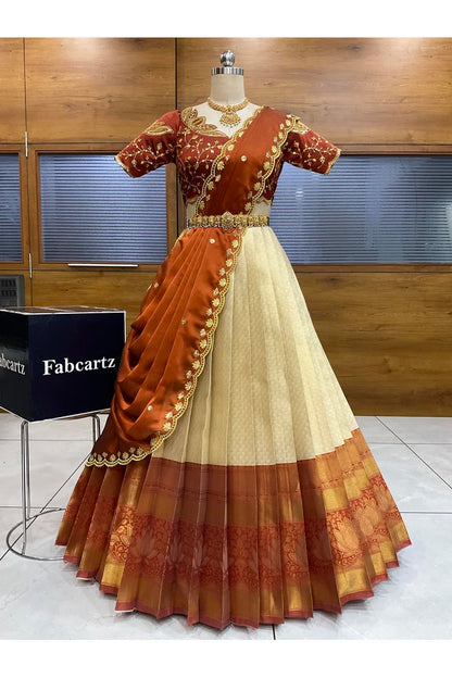 Beautiful South Indian Style Half Saree with Blouse and Dupatta for Women | Vaidehi
