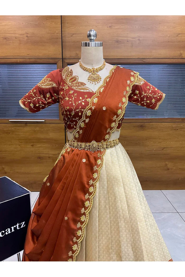 Beautiful South Indian Style Half Saree with Blouse and Dupatta for Women | Vaidehi