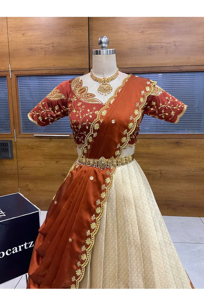 Beautiful South Indian Style Half Saree with Blouse and Dupatta for Women | Vaidehi