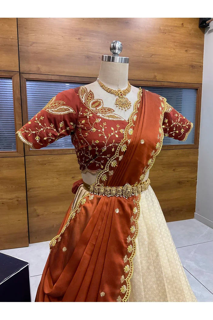 Beautiful South Indian Style Half Saree with Blouse and Dupatta for Women | Vaidehi