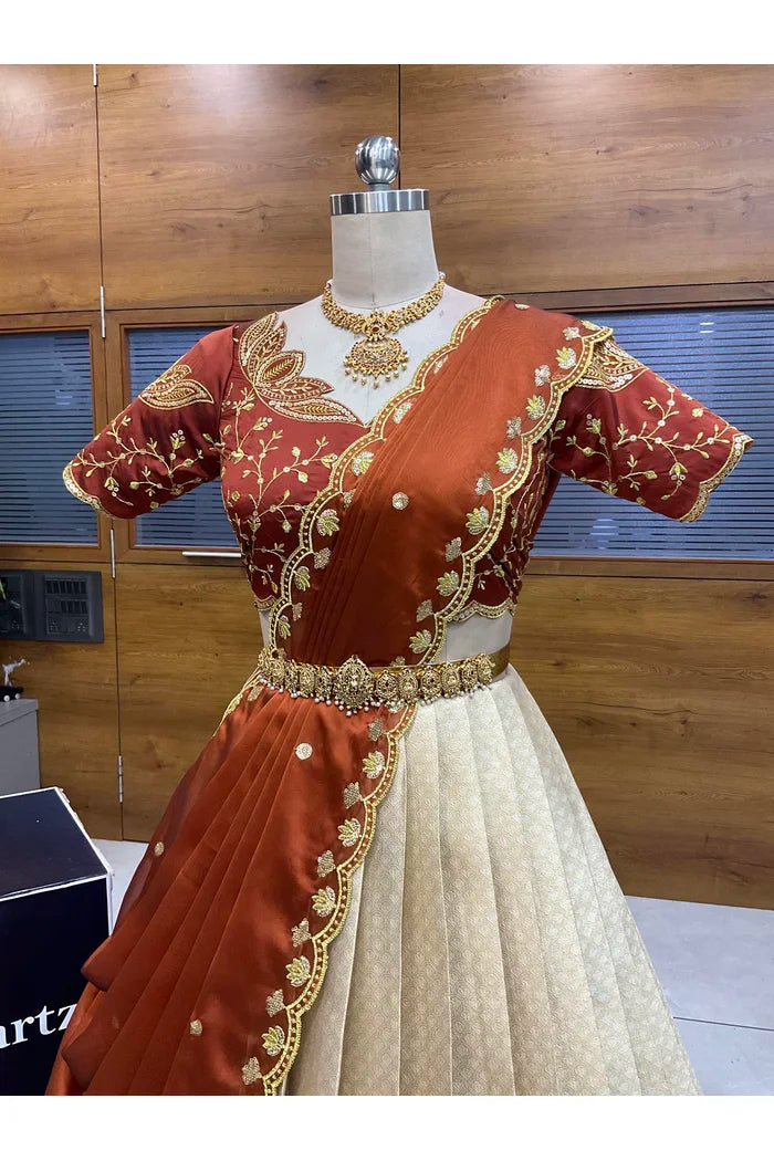 Beautiful South Indian Style Half Saree with Blouse and Dupatta for Women | Vaidehi