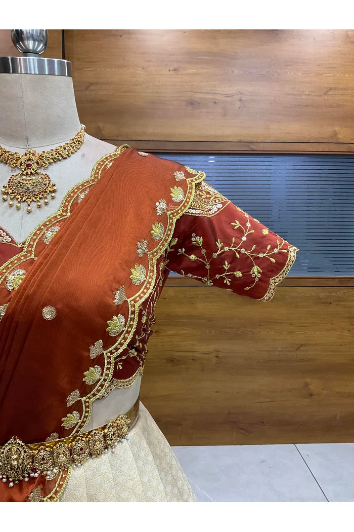 Beautiful South Indian Style Half Saree with Blouse and Dupatta for Women | Vaidehi