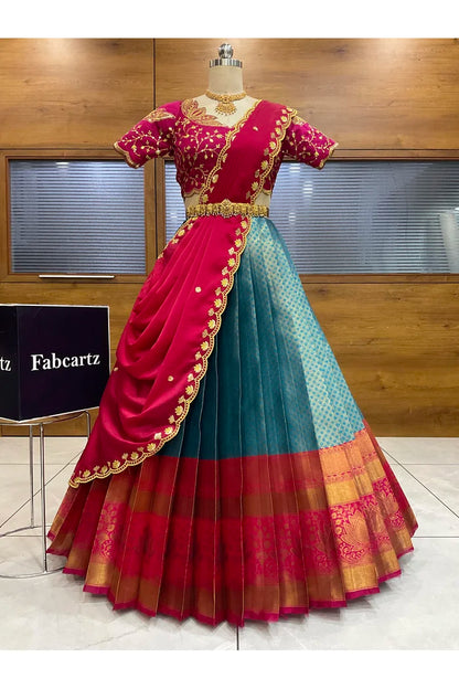 Beautiful South Indian Style Half Saree with Blouse and Dupatta for Women | Vaidehi