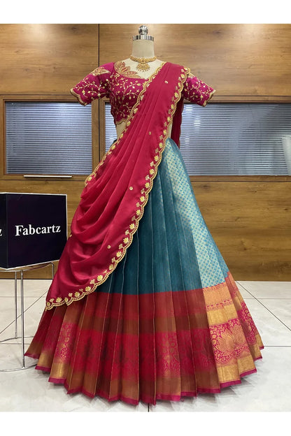 Beautiful South Indian Style Half Saree with Blouse and Dupatta for Women | Vaidehi
