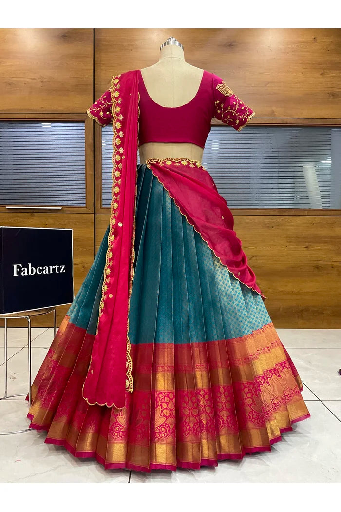 Beautiful South Indian Style Half Saree with Blouse and Dupatta for Women | Vaidehi