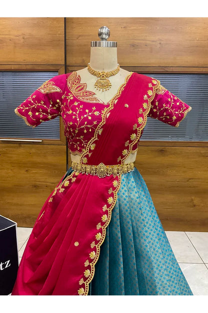 Beautiful South Indian Style Half Saree with Blouse and Dupatta for Women | Vaidehi