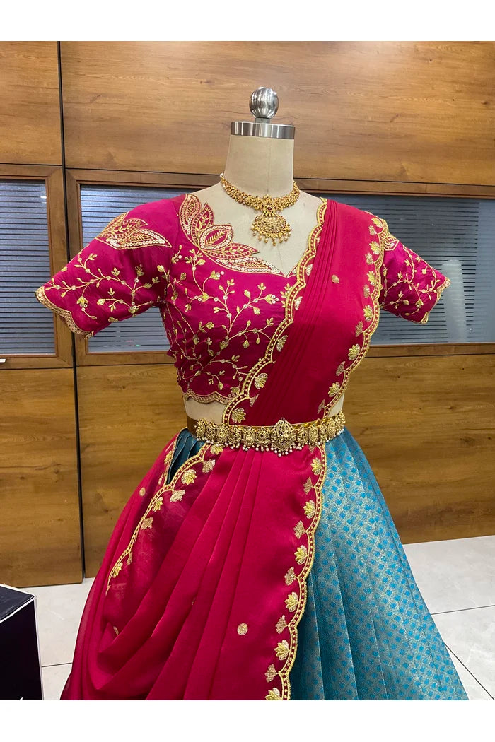 Beautiful South Indian Style Half Saree with Blouse and Dupatta for Women | Vaidehi