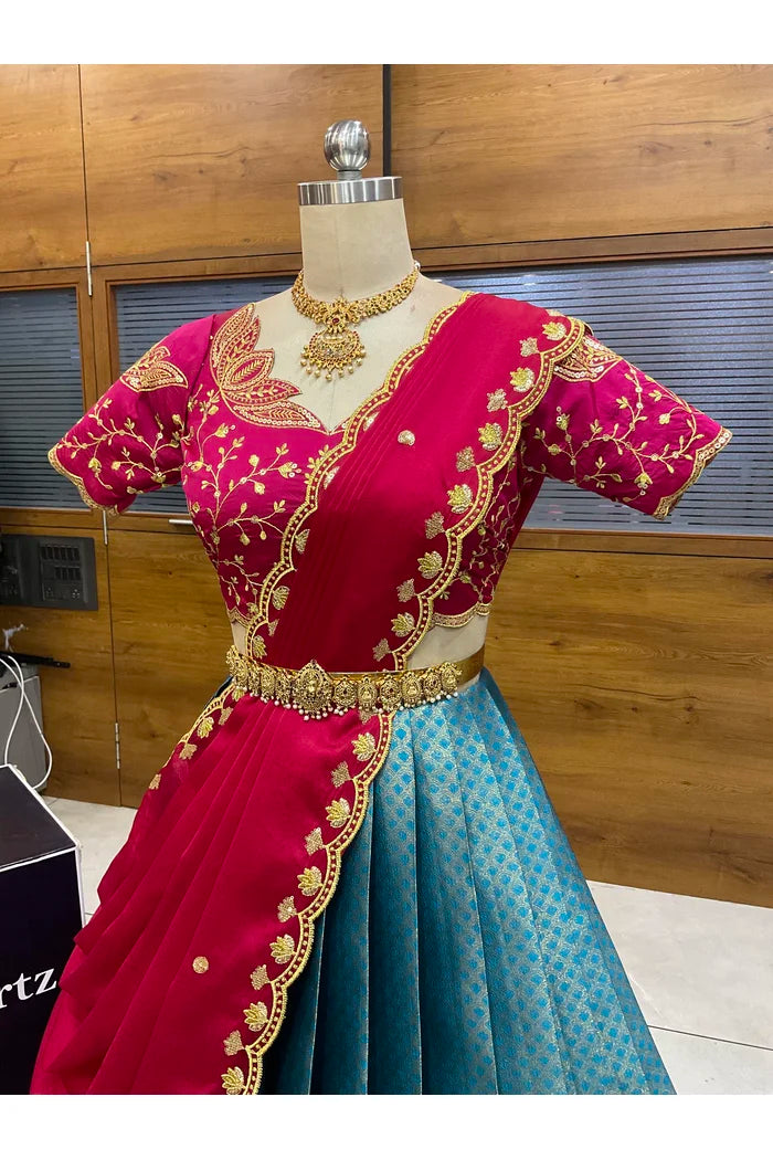 Beautiful South Indian Style Half Saree with Blouse and Dupatta for Women | Vaidehi