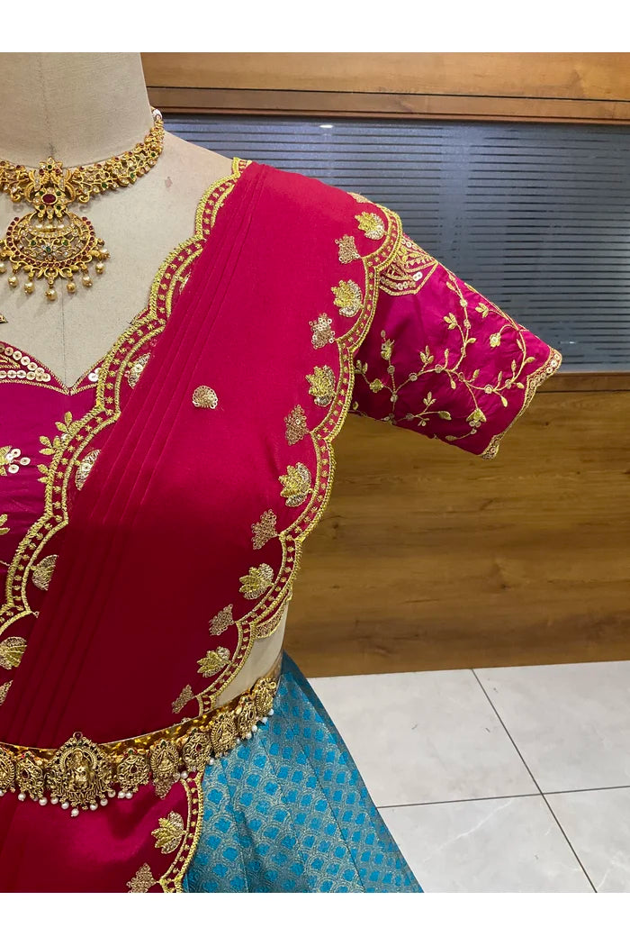 Beautiful South Indian Style Half Saree with Blouse and Dupatta for Women | Vaidehi