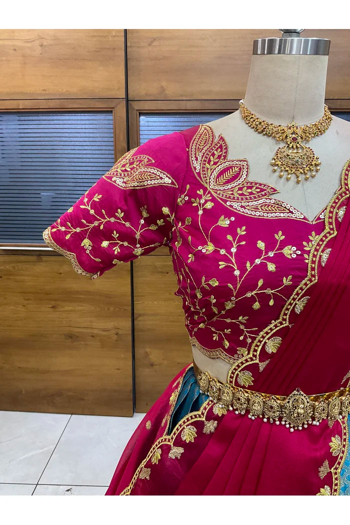 Beautiful South Indian Style Half Saree with Blouse and Dupatta for Women | Vaidehi