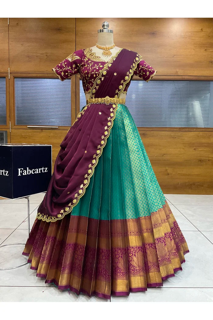Beautiful South Indian Style Half Saree with Blouse and Dupatta for Women | Vaidehi