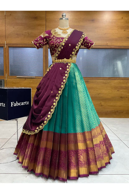 Beautiful South Indian Style Half Saree with Blouse and Dupatta for Women | Vaidehi