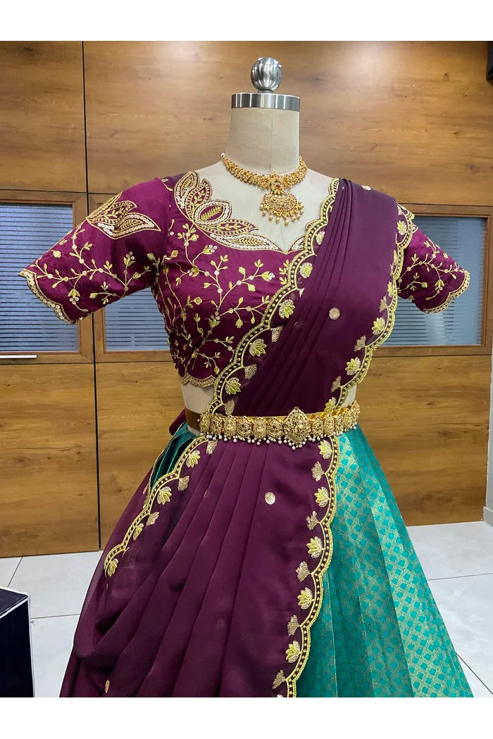 Beautiful South Indian Style Half Saree with Blouse and Dupatta for Women | Vaidehi