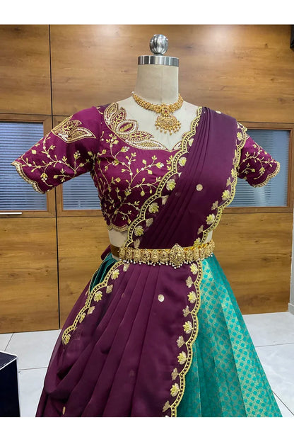 Beautiful South Indian Style Half Saree with Blouse and Dupatta for Women | Vaidehi