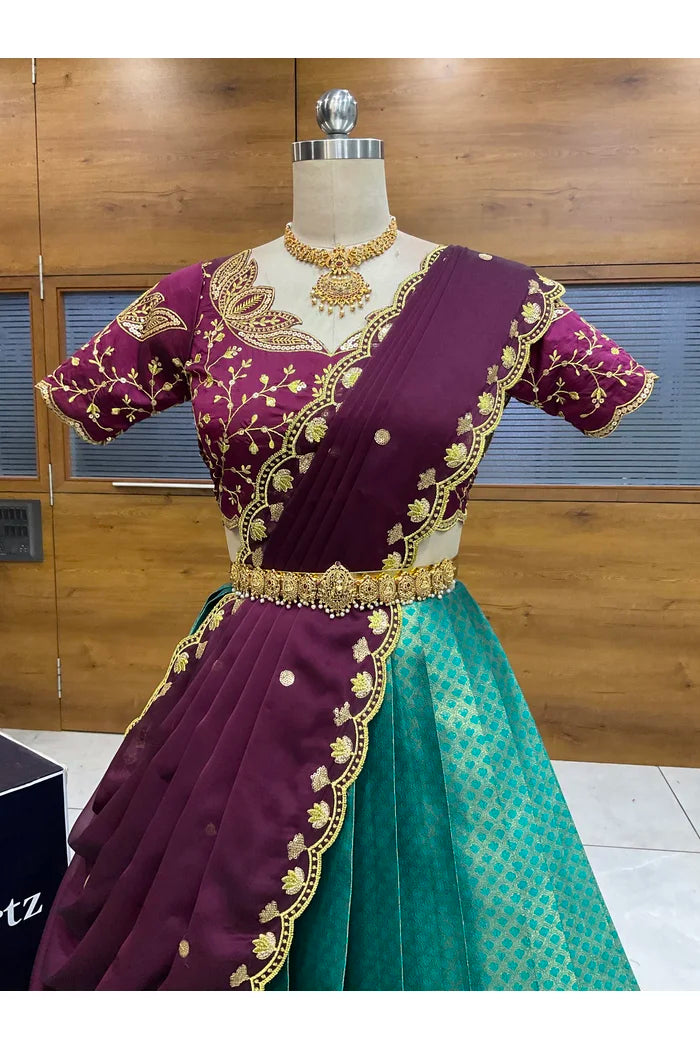 Beautiful South Indian Style Half Saree with Blouse and Dupatta for Women | Vaidehi