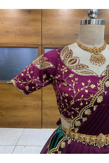 Beautiful South Indian Style Half Saree with Blouse and Dupatta for Women | Vaidehi
