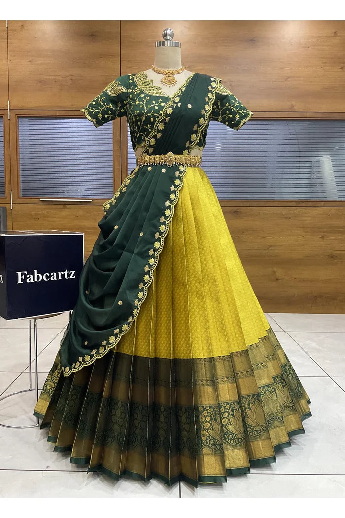 Beautiful South Indian Style Half Saree with Blouse and Dupatta for Women | Vaidehi