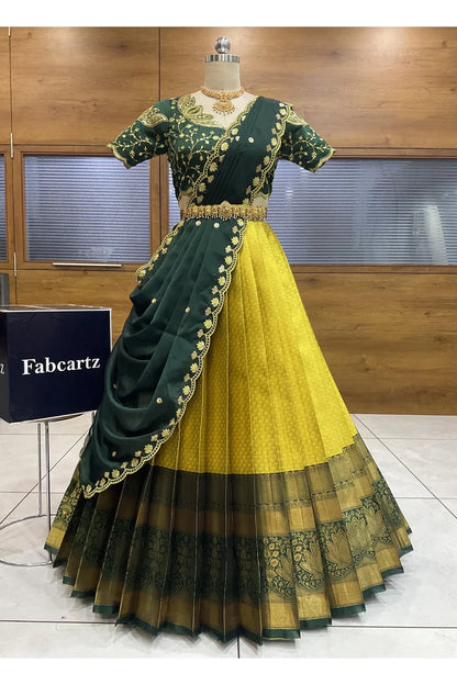 Beautiful South Indian Style Half Saree with Blouse and Dupatta for Women | Vaidehi
