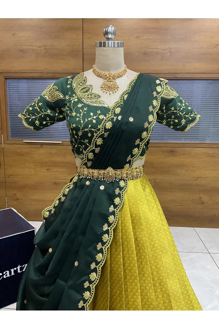 Beautiful South Indian Style Half Saree with Blouse and Dupatta for Women | Vaidehi