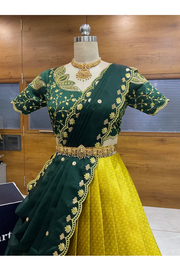 Beautiful South Indian Style Half Saree with Blouse and Dupatta for Women | Vaidehi