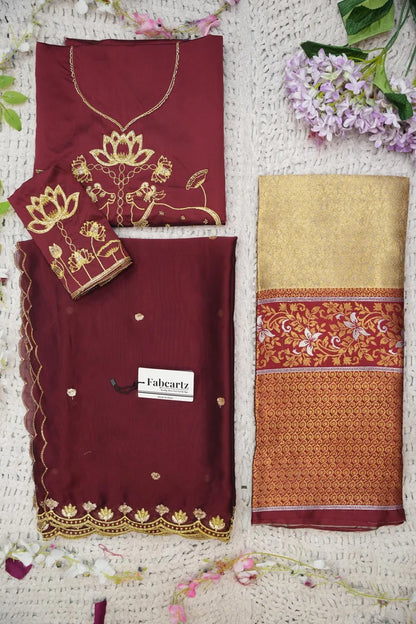 Beautiful South Indian Style Half Saree with Embroidery Blouse and Dupatta for Women | Gomati