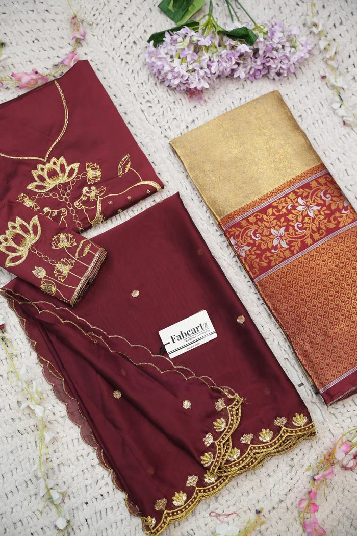 Beautiful South Indian Style Half Saree with Embroidery Blouse and Dupatta for Women | Gomati