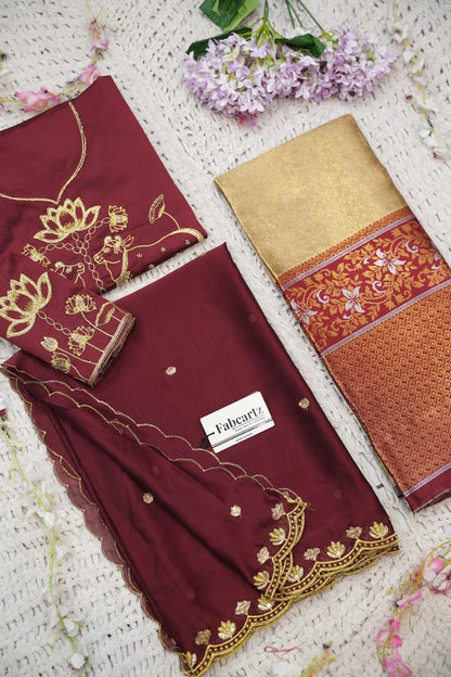 Beautiful South Indian Style Half Saree with Embroidery Blouse and Dupatta for Women | Gomati