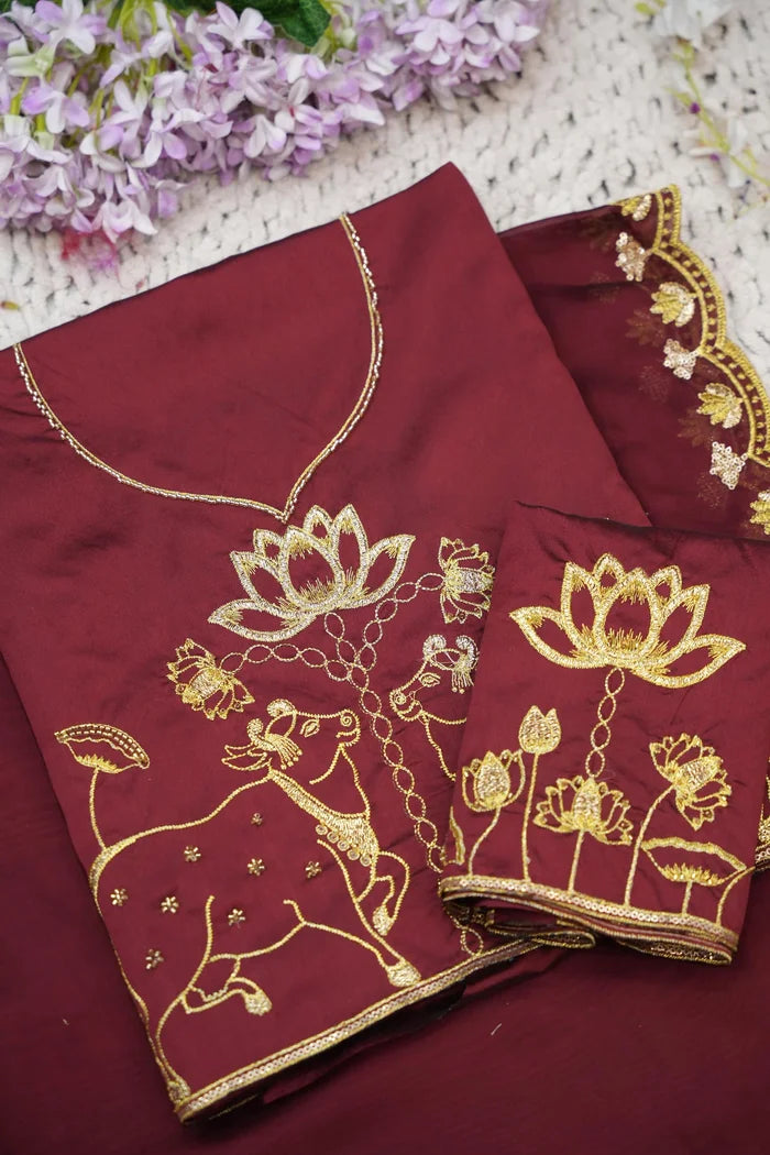 Beautiful South Indian Style Half Saree with Embroidery Blouse and Dupatta for Women | Gomati