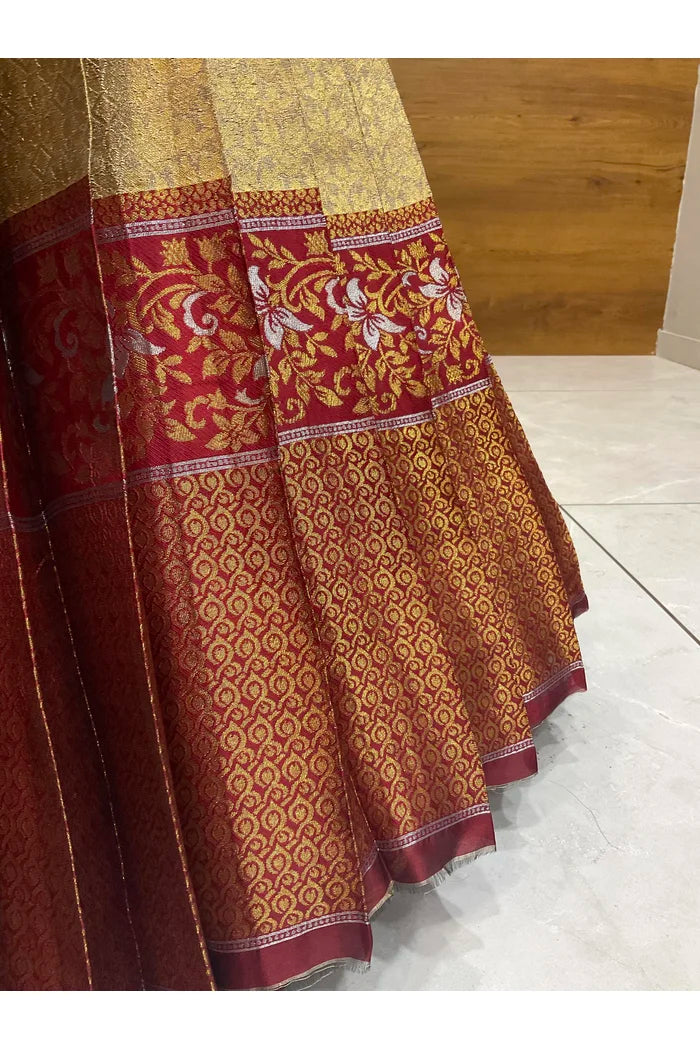 Beautiful South Indian Style Half Saree with Embroidery Blouse and Dupatta for Women | Gomati
