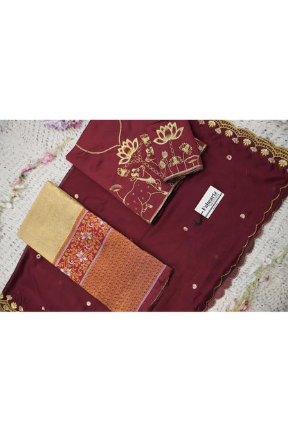 Beautiful South Indian Style Half Saree with Embroidery Blouse and Dupatta for Women | Gomati