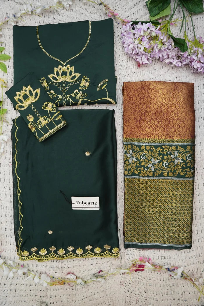 Beautiful South Indian Style Half Saree with Embroidery Blouse and Dupatta for Women | Gomati